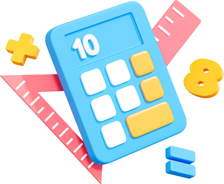 3D Calculator and basic math operation symbols